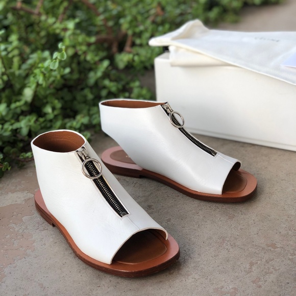 Celine Shoes - Celine Flat Slingback Sandal with Zip, Optic White